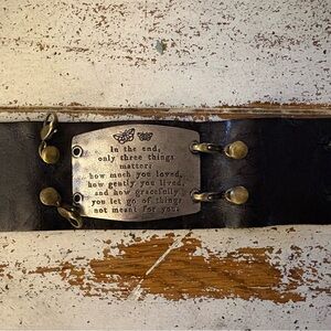 Black Leather Lenny and Eva Leather Quote Bracelet